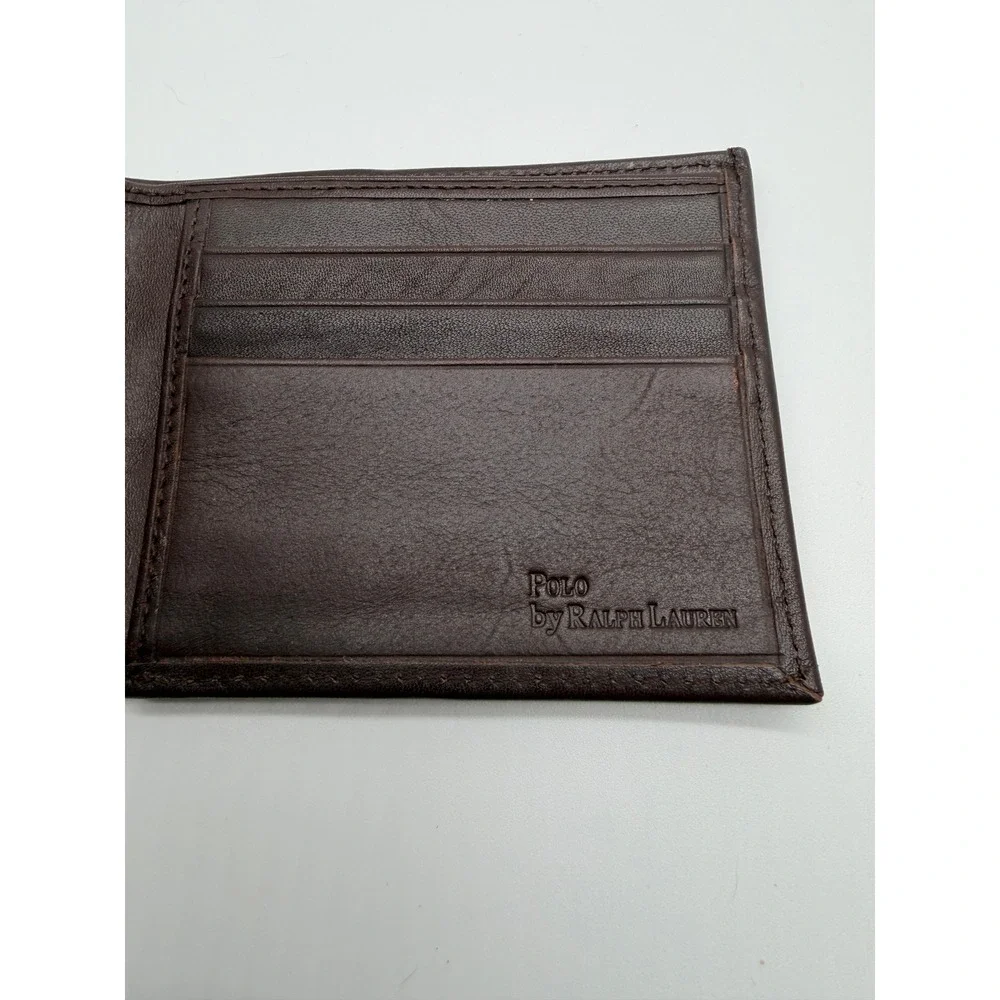 Polo Ralph Lauren Men's Wallet Brown Leather Big Pony Embossed Bifold